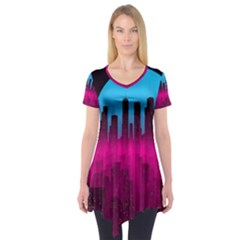 Futuristic Cityscape Short Sleeve Tunic  by uniart180623