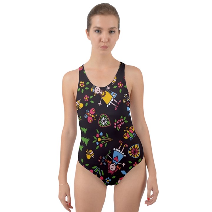 Cartoon Texture Cut-Out Back One Piece Swimsuit