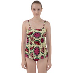 Watermelon Pattern Slices Fruit Twist Front Tankini Set by uniart180623