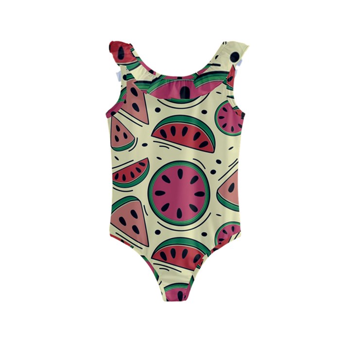 Watermelon Pattern Slices Fruit Kids  Frill Swimsuit