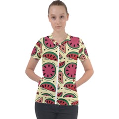 Watermelon Pattern Slices Fruit Short Sleeve Zip Up Jacket by uniart180623