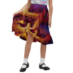 Phoenix Bird Kids  Ruffle Flared Wrap Midi Skirt by uniart180623