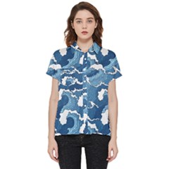 Waves Aesthetics Illustration Japanese Short Sleeve Pocket Shirt by uniart180623