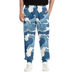 Waves Aesthetics Illustration Japanese Men s Elastic Waist Pants by uniart180623