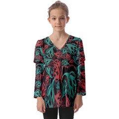 Flower Patterns Ornament Pattern Kids  V Neck Casual Top by uniart180623