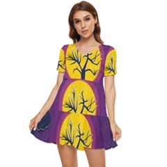 Empty Tree Leafless Stem Bare Branch Tiered Short Sleeve Babydoll Dress by uniart180623