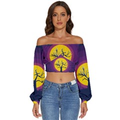 Empty Tree Leafless Stem Bare Branch Long Sleeve Crinkled Weave Crop Top by uniart180623