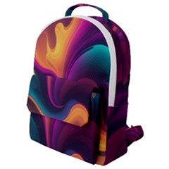 Abstract Colorful Waves Painting Flap Pocket Backpack (small) by Simbadda