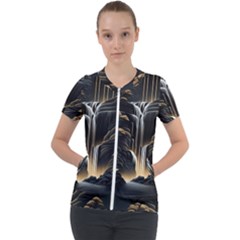 Waterfall Water Nature Springs Short Sleeve Zip Up Jacket by Simbadda