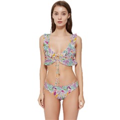 Leaves Colorful Leaves Seamless Design Leaf Low Cut Ruffle Edge Bikini Set by Simbadda