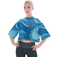 Ocean Waves Sea Abstract Pattern Water Blue Mock Neck Tee by Simbadda