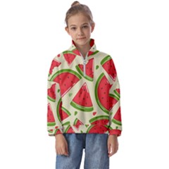 Cute Watermelon Seamless Pattern Kids  Half Zip Hoodie by Simbadda