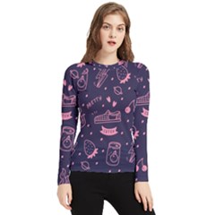 Various Cute Girly Stuff Seamless Pattern Women s Long Sleeve Rash Guard by Simbadda