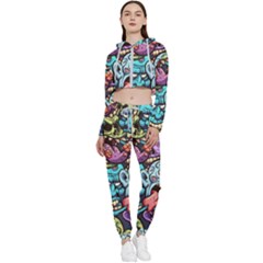 Zombie Heads Pattern Cropped Zip Up Lounge Set by Simbadda