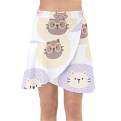 Cute Cat Seamless Pattern Background Wrap Front Skirt by Simbadda