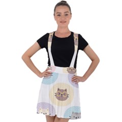 Cute Cat Seamless Pattern Background Velvet Suspender Skater Skirt by Simbadda