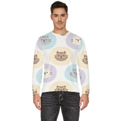 Cute Cat Seamless Pattern Background Men s Fleece Sweatshirt by Simbadda