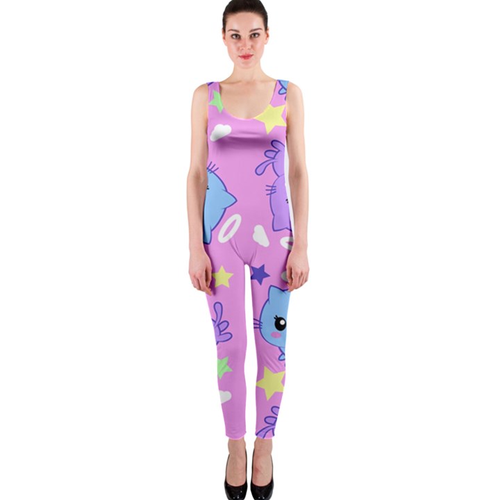 Seamless Pattern With Cute Kawaii Kittens One Piece Catsuit