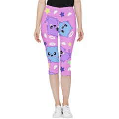 Seamless Pattern With Cute Kawaii Kittens Inside Out Lightweight Velour Capri Leggings  by Simbadda