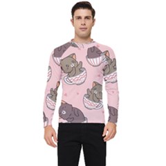 Seamless Pattern Adorable Cat Inside Cup Men s Long Sleeve Rash Guard by Simbadda