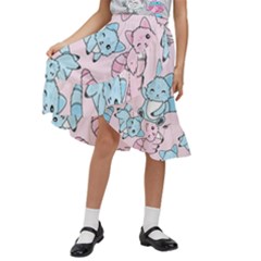 Children Pattern Design Kids  Ruffle Flared Wrap Midi Skirt by Simbadda