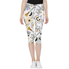 Funny Hand Drawn Halloween Pattern Inside Out Lightweight Velour Capri Leggings  by Simbadda