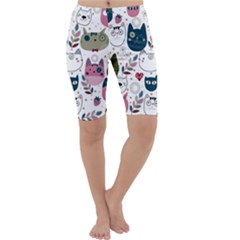 Pattern With Cute Cat Heads Cropped Leggings  by Simbadda