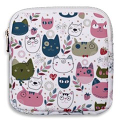 Pattern With Cute Cat Heads Mini Square Pouch by Simbadda