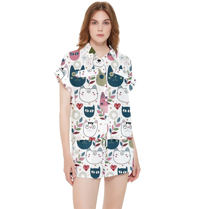 Pattern With Cute Cat Heads Chiffon Lounge Set