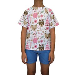 Pink Animals Pattern Kids  Short Sleeve Swimwear by Simbadda