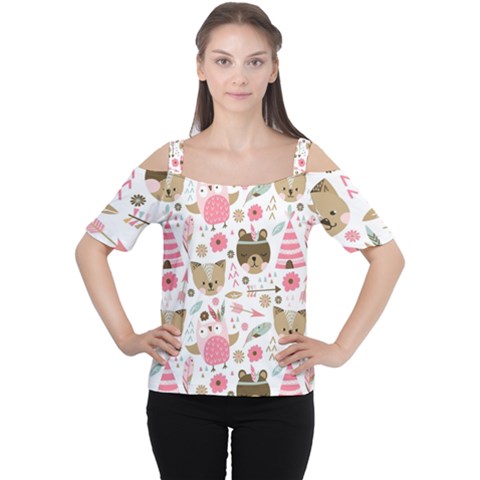 Pink Animals Pattern Cutout Shoulder Tee by Simbadda