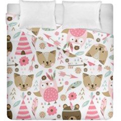 Pink Animals Pattern Duvet Cover Double Side (king Size) by Simbadda