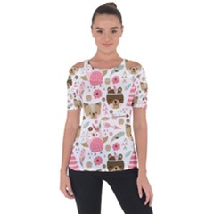 Pink Animals Pattern Shoulder Cut Out Short Sleeve Top by Simbadda