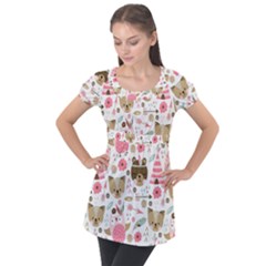 Pink Animals Pattern Puff Sleeve Tunic Top by Simbadda