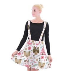 Pink Animals Pattern Suspender Skater Skirt by Simbadda