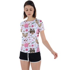 Pink Animals Pattern Back Circle Cutout Sports Tee by Simbadda