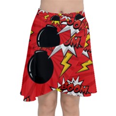 Pop Art Comic Pattern Bomb Boom Explosion Background Chiffon Wrap Front Skirt by Simbadda