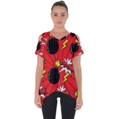 Pop Art Comic Pattern Bomb Boom Explosion Background Cut Out Side Drop Tee by Simbadda