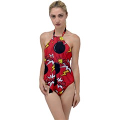 Pop Art Comic Pattern Bomb Boom Explosion Background Go With The Flow One Piece Swimsuit by Simbadda