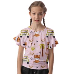 Cute Tiger Car Safari Seamless Pattern Kids  Cut Out Flutter Sleeves by Simbadda