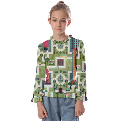 City Seamless Pattern Kids  Frill Detail Tee by Simbadda