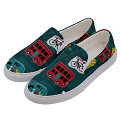 Seamless Pattern Hand Drawn With Vehicles Buildings Road Men s Canvas Slip Ons by Simbadda