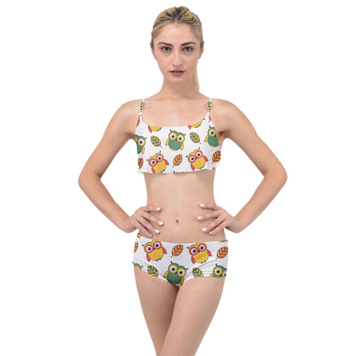 Background-with-owls-leaves-pattern Layered Top Bikini Set