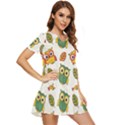 Background-with-owls-leaves-pattern Tiered Short Sleeve Babydoll Dress View2