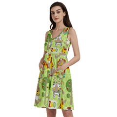 Funny Animals Cartoon Sleeveless Dress With Pocket by Simbadda