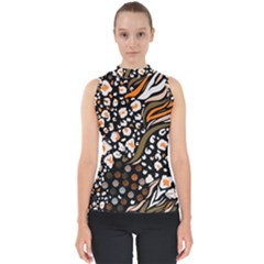 Trendy Mix Animal Skin Prints Mock Neck Shell Top by Simbadda