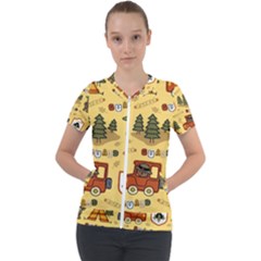 Seamless Pattern Funny Ranger Cartoon Short Sleeve Zip Up Jacket by Simbadda