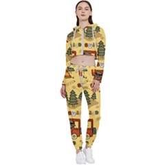 Seamless Pattern Funny Ranger Cartoon Cropped Zip Up Lounge Set by Simbadda