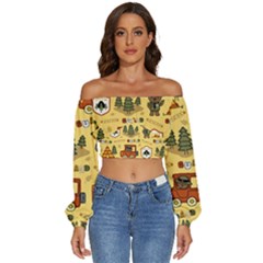 Seamless Pattern Funny Ranger Cartoon Long Sleeve Crinkled Weave Crop Top by Simbadda