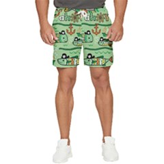 Seamless Pattern Fishes Pirates Cartoon Men s Runner Shorts by Simbadda